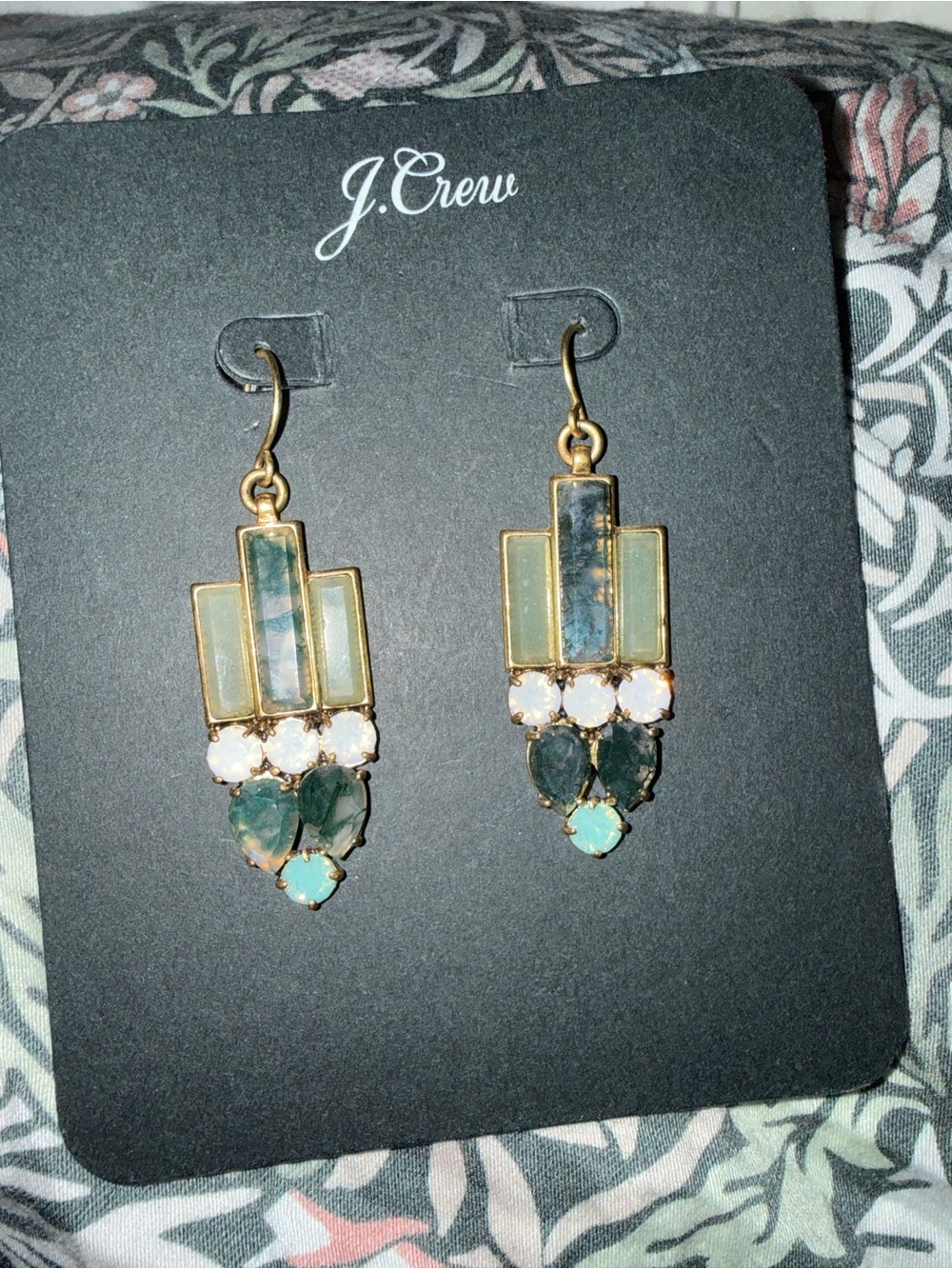 J. Crew Gold and Green Art Deco Drop Earrings